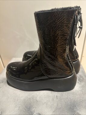 AGL Black Patent Leather Platform Ankle Booties